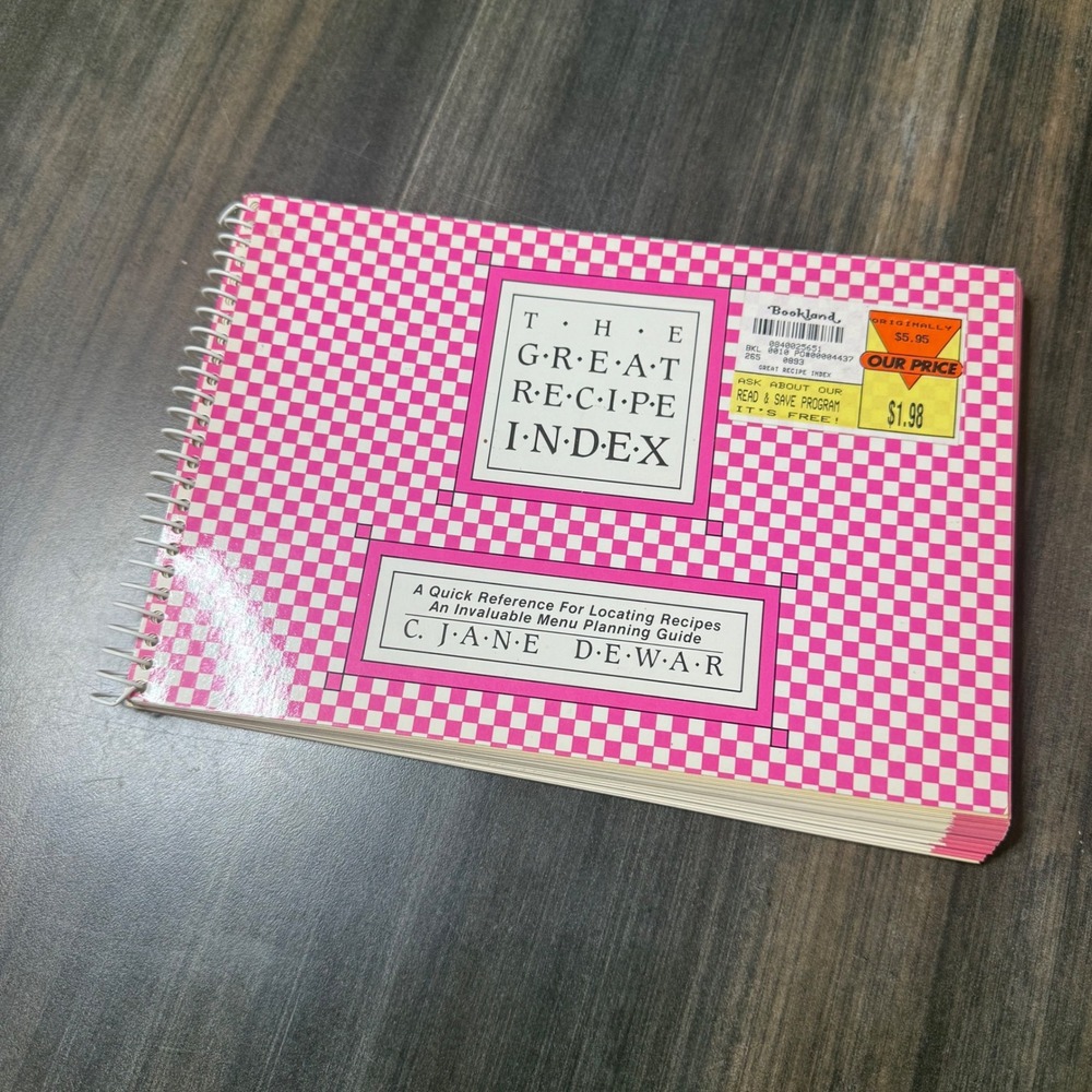 Vintage The Great Recipe Index Jane Dewar Spiral Bound Recipe Organizer Book